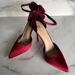 MMJULY Burgundy Ankle Strap Bow Stiletto (8.5)